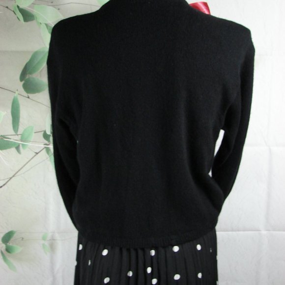 Liz Wear Black Sequin Cardigan 50s look Retro sweater button front Lg L/S wool - Picture 3 of 16